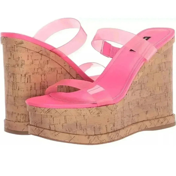 Nine West Rapps Platform Wedge Sandal Barbiecore pink size 8.5 New w/ box - Picture 1 of 7